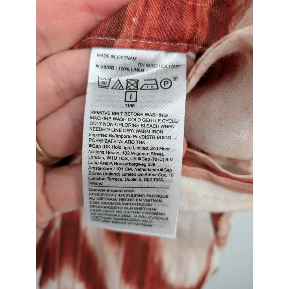 Banana‎ Republic Wide Leg Linen Pants Women 0 Rust Ikat Tie Waist Casual Coastal